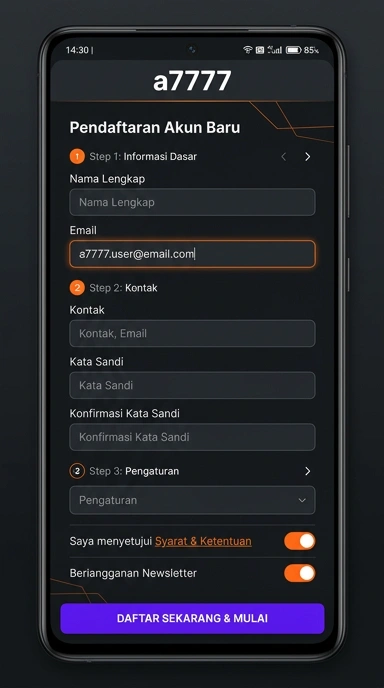 Tampilan halaman daftar a7777