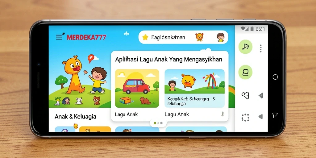 Tampilan antarmuka aplikasi MERDEKA777 untuk lagu anak yang ceria.